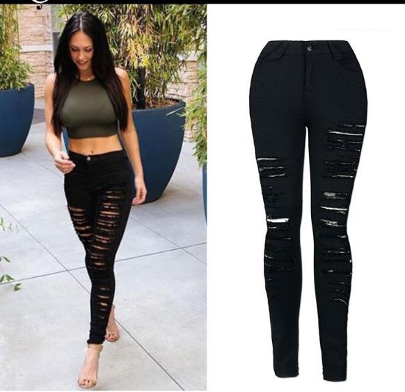 Womens Jeans Summer Skinny Stretch Womens Pencil Pants Black Jeans Pocket Popular Streetwear Plus Size Scratched Spilt Hole