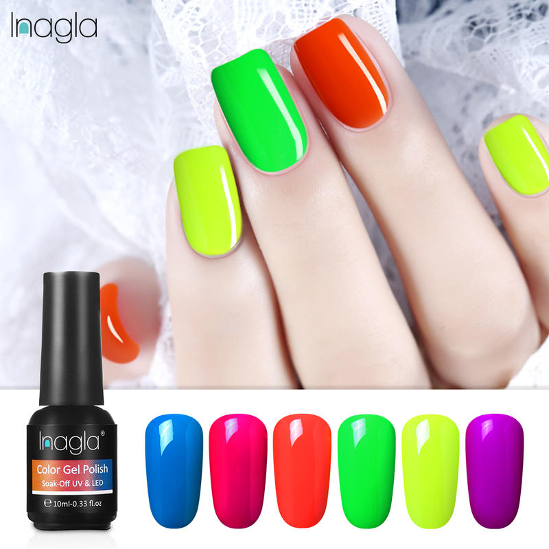 

6PCS) Inagla 10ML Luminous Nail Gel Set Classic Color Gel Polish Nail Lacquer Kit Soak Off UV LED Varnish Top Base Coat Needed