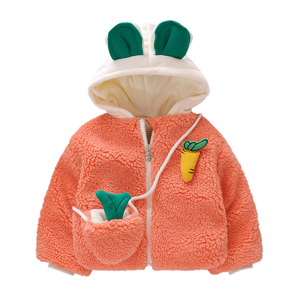 

Cartoon Coat Baby Girls Warm Winter Thick Coat Zipper Carrot Bag 2pcs Hooded Outerwear New Baby Coat Boy Cotton Jacket, Green