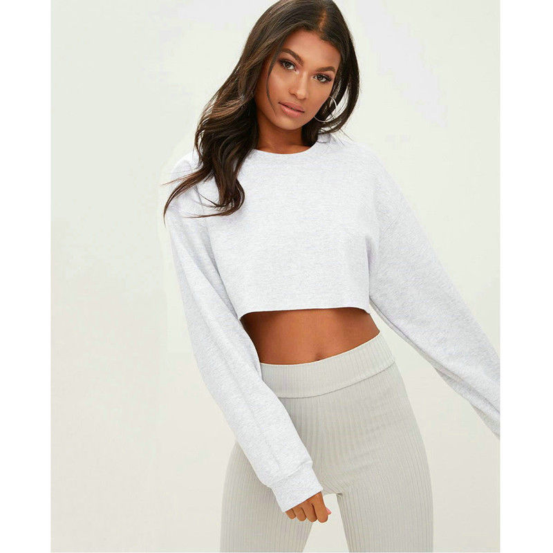 

Womens Casual Long Sleeve Jumper Sweater Crop Top Pullover Tops, White