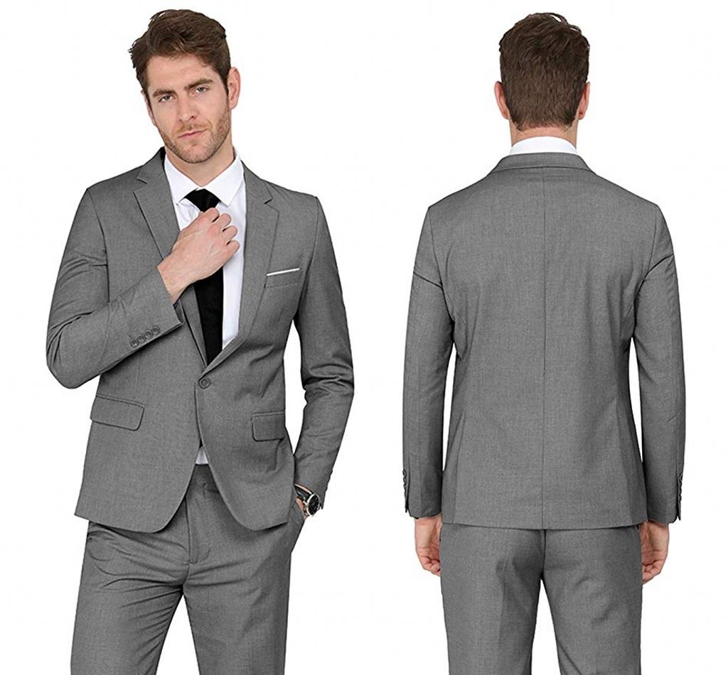

New Popular One Button Grey Groom Tuxedos Notch Lapel Groomsmen Mens Suits Wedding/Prom/Dinner Blazer (Jacket+Pants+Tie) K483, Same as image