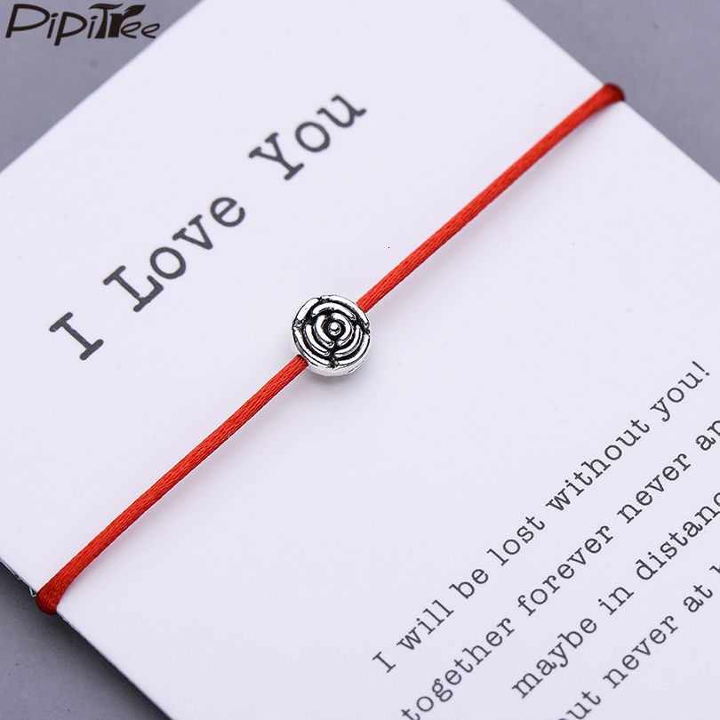 

Pipitree I Love You Rose Flower Charm Bracelet Gift For Her Handmade Lucky Red String Bracelets Women Lovers Jewelry Card