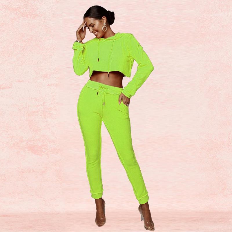 

Autumn Fashion 2 Pieces Hooded Sports Outfits Set Women  Long Sleeve Crop Sweatshirts Top Long Pants Tracksuits Sweatsuits, Multi