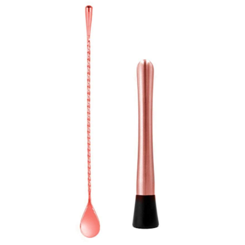 

Cocktail Muddler and Mixing Spoon Set Stainless Steel: 8inch Drink Muddler and 12inch Cocktail Mixing Spoon Professional Bar Too
