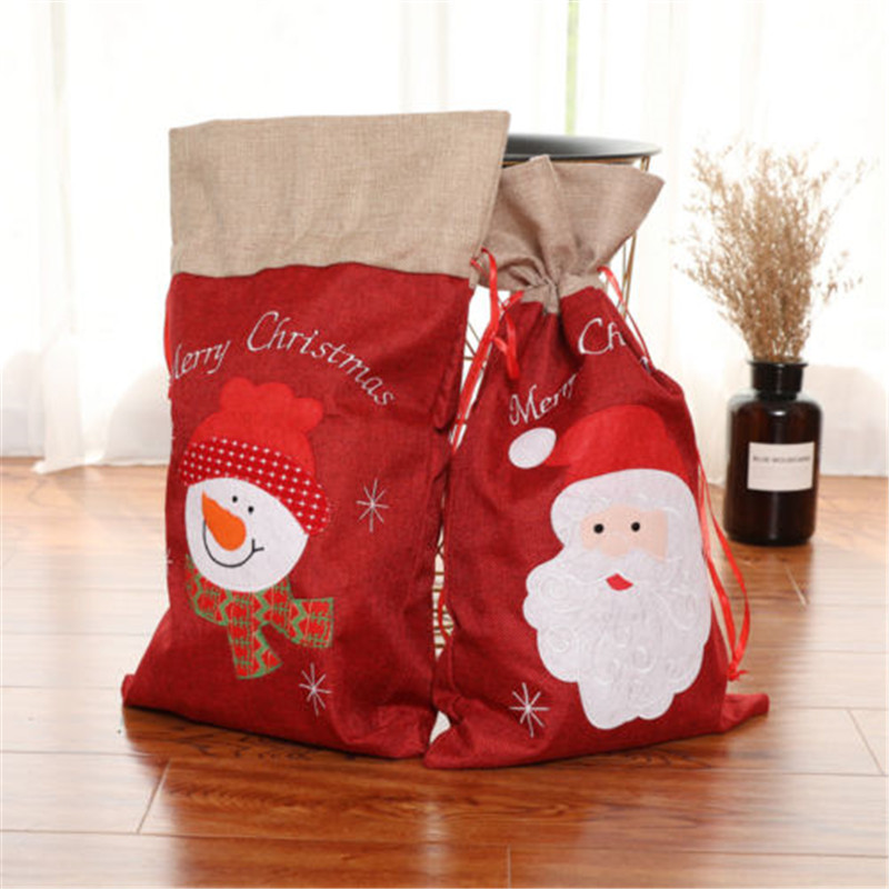 

Santa Claus Snowman Christmas Gift Bag Candy Present Drawstring Sack New Burlap gift bag two style