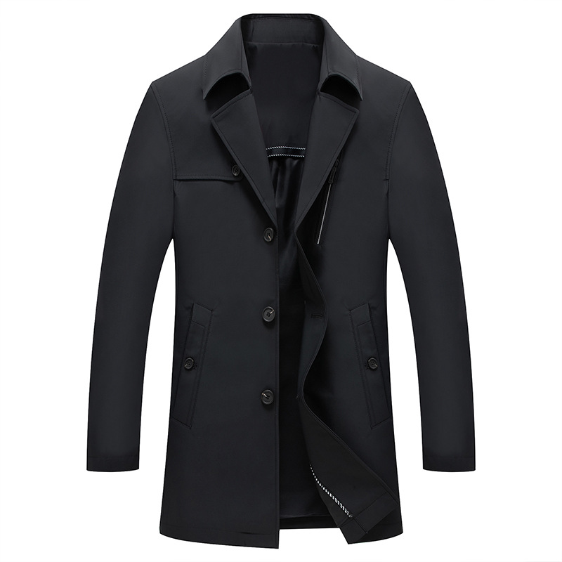 

2019 Spring New Casual Good Quality Trench Coats Male, Black