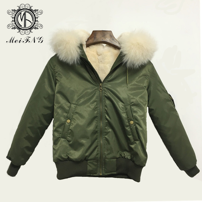 

Army-Green Boys Short Jacket Rice White Real Raccoon Fur Collar Coat Faux Fur Liner Warm Plus Size Wholesale