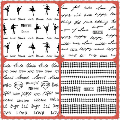 

5sheet 24Types Houndstooth Black Nail Water Stickers Designs Nail Art Stickers Decals Makeup DIY Water Tattoos Manicure B121-144, B134 black 5sheet