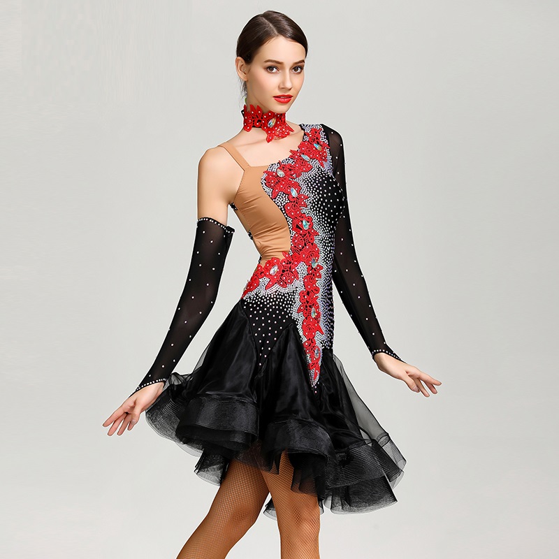 

sequins Embroidered latin dance dresses women latin competition dress latin salsa dress samba black salsa costumes dance wear