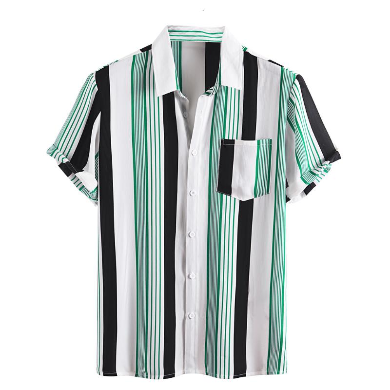 

2020 Men' Printed Casual Shirt Striped Shirt Fashion Summer Mens Dressess, White