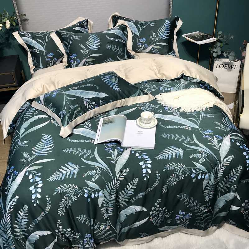 

American countryside 60 printing silk four-piece set of simple double-sided silky summer bedding sets quilt cover, As pic