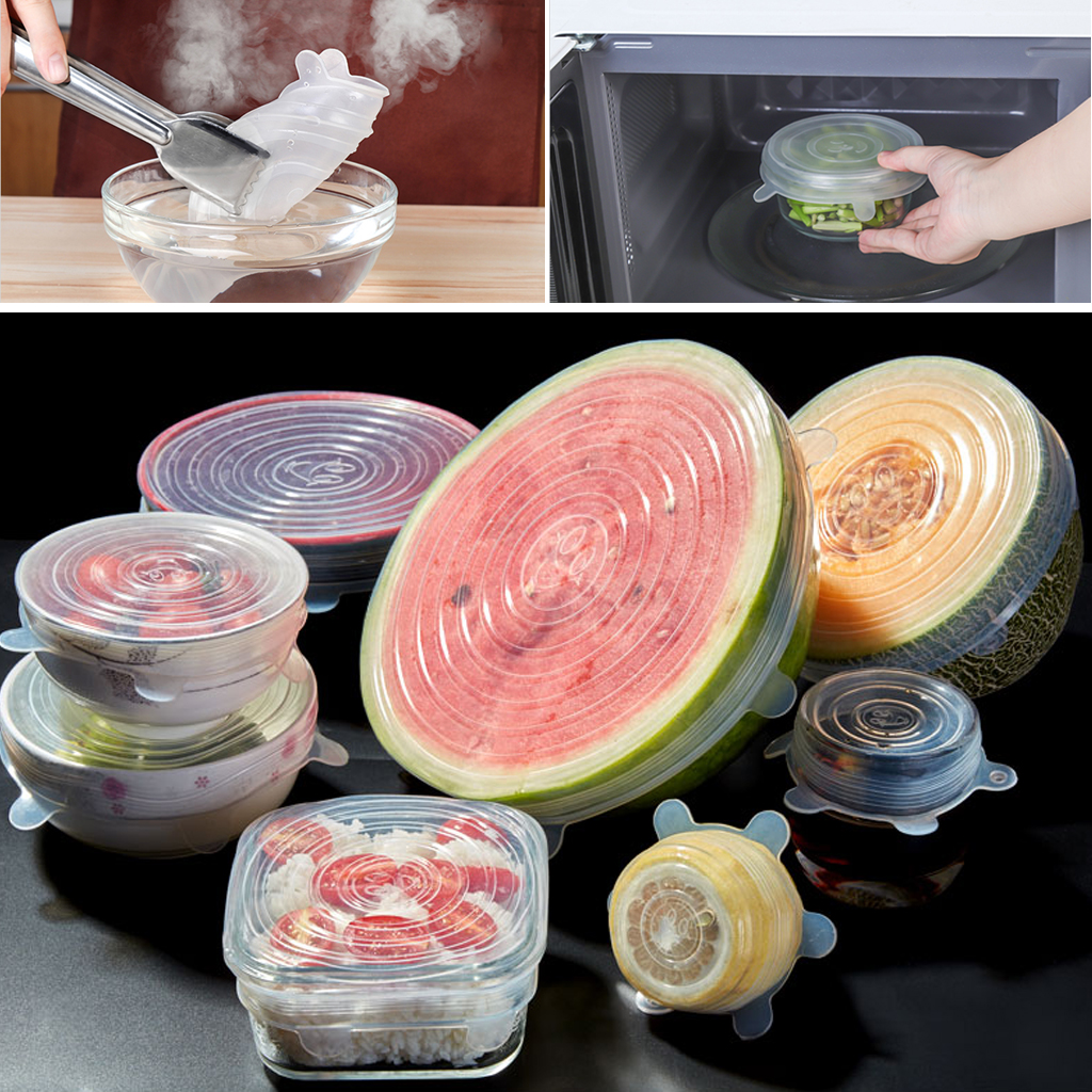6PCS Stretch Silicona Tapas Universal Silicona Cubierta Olla Tazón de fuente de Envoltura de alimentos Cocina