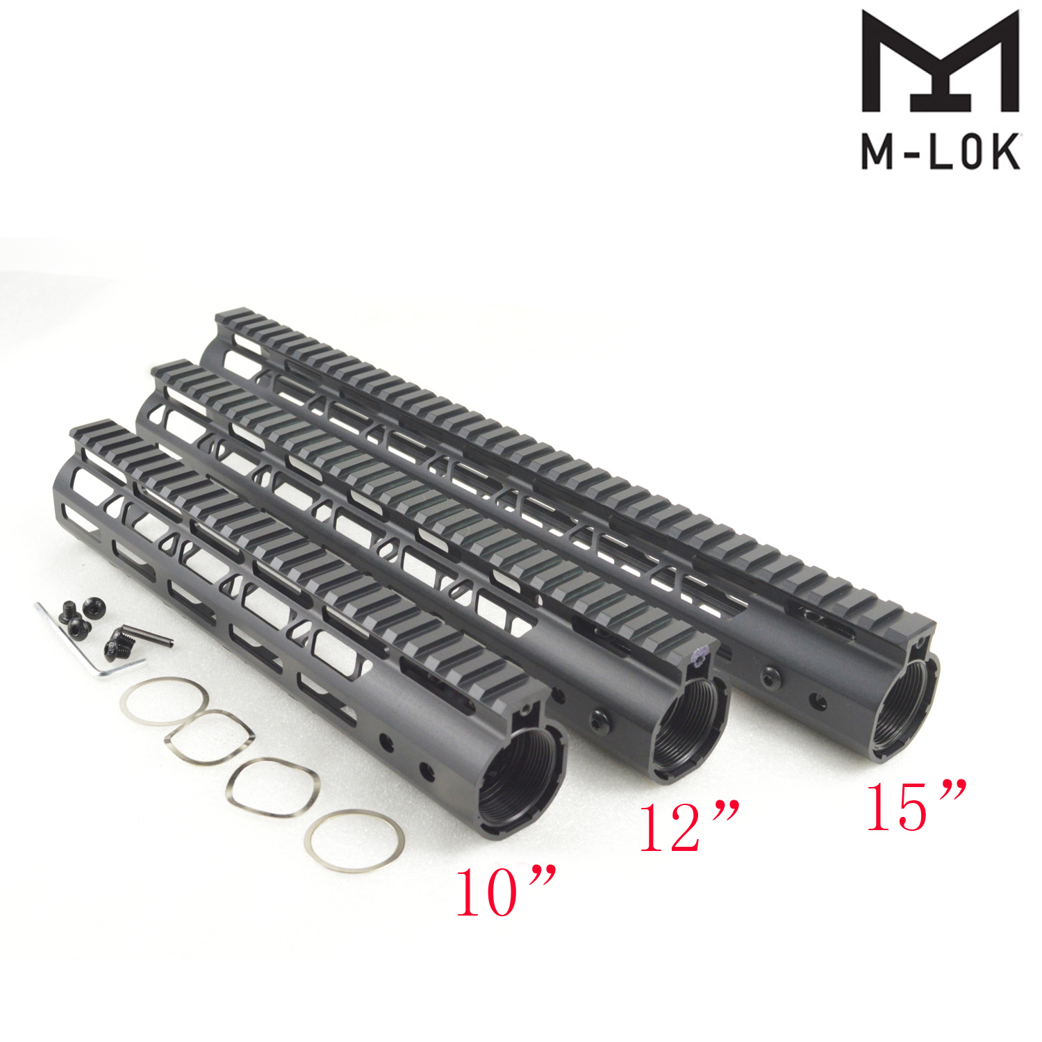 

10, 12, 15 inch M-Lok Handguard Free Float Rail Monothilic top rail fits .223/5.56 Aluminum barrel nut