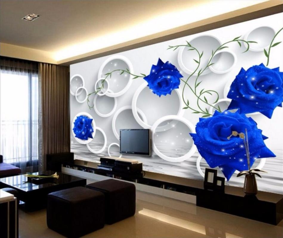 

CJSIR Custom Photo Wallpaper Mural Wall Sticker Circle Blue Rose Simple TV Background Wall Paper Mural Papel De Parede Decor, As the pictures