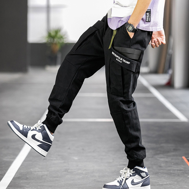 

Fashion Men Casual Pants Spring New Men's Cotton Trend Wild Drawstring Pencil Pants Multi-Pocket Cargo Male, Army green