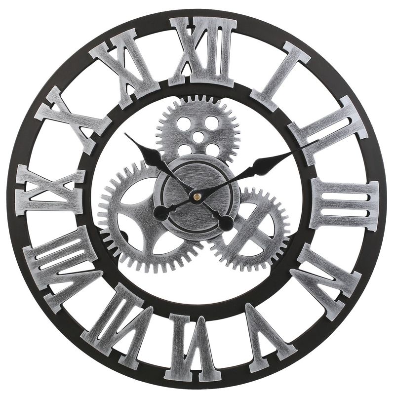 

Retro Vintage European Handmade 3D Gear Decorative Wooden Vintage Wall Clock (Silver Color