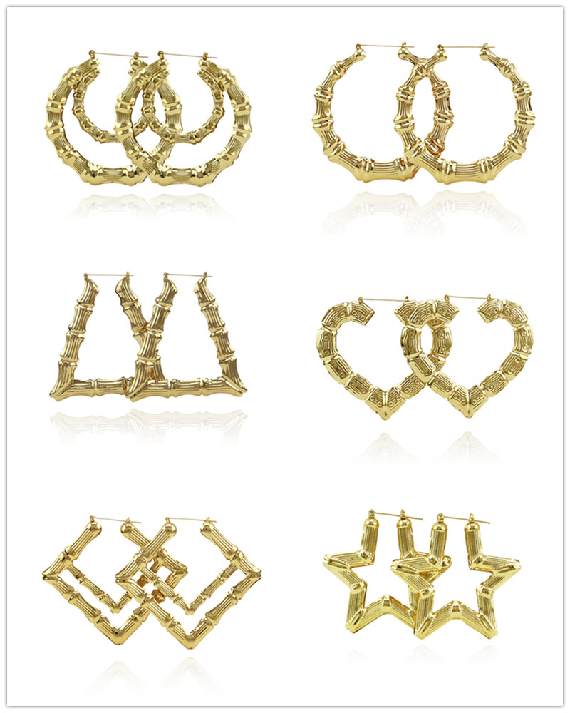 

Jewelry Multiple Shapes Ethnic Large Vintage Europe and America Gold Rose Gold Plated Bamboo Hoop Earrings for Women 14 Styles DHL