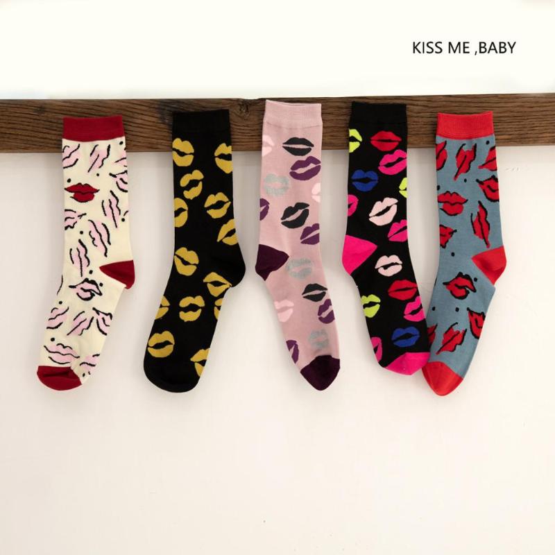 

Women Socks New cotton colored ladies tube socks trend lips calf autumn and winter Funny 2020, 005