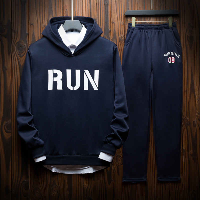 

2019 New Winter Tracksuits Men Set Warm Hoodies + Pants Suit Autumn Sweatshirt Sportswear Set Male Hoodie Sportwear Suits Mens, Black