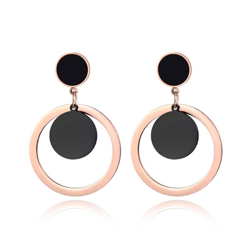 

Stud Classic Black Round Acrylic Earrings For Women Girls Rose Gold Stainless Steel Jewelry Christmas Party Gift JE19013