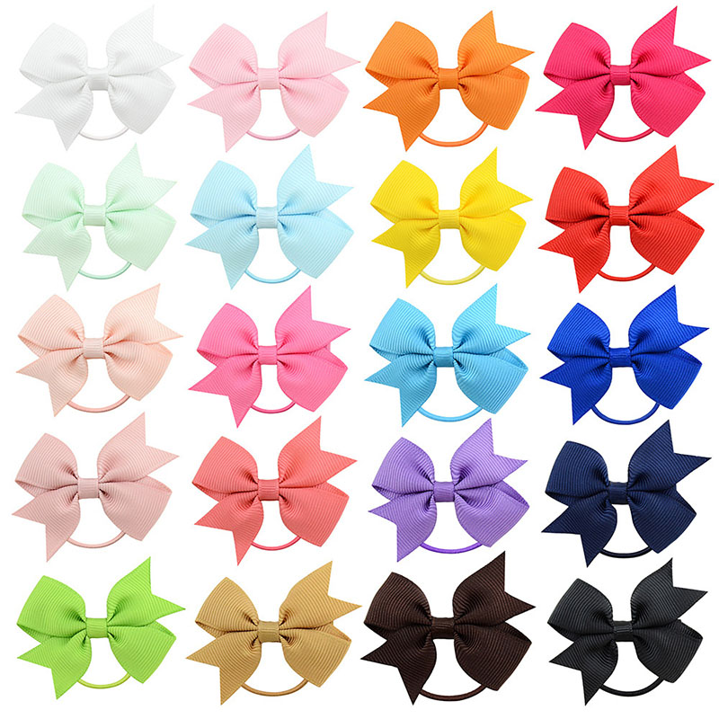 

Baby Ponytail Holder Elastic Rubber Band Bow Girls Hair Rope Bows hairbands Children Grosgrain Ribbon Kids Hair Accessorie 20 Colors M187, As photo