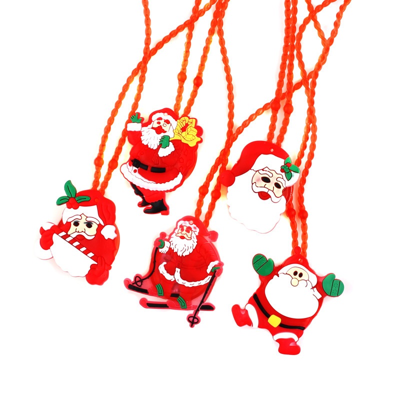 

2018 LED Christmas Light Up Flashing Necklace Children Kids Glow up Cartoon Santa Claus Pendant Party Xmas Dress Decorations Gifts XD20055