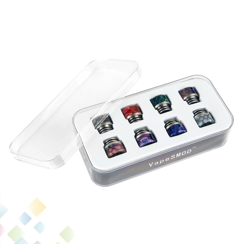 

810 SS Epoxy Resin Drip Tip Kit 8pcs Snake Skin Grid Cobra SS Mouthpiece VapeSMOD Driptip for 810 Tank Atomizers DHL Free