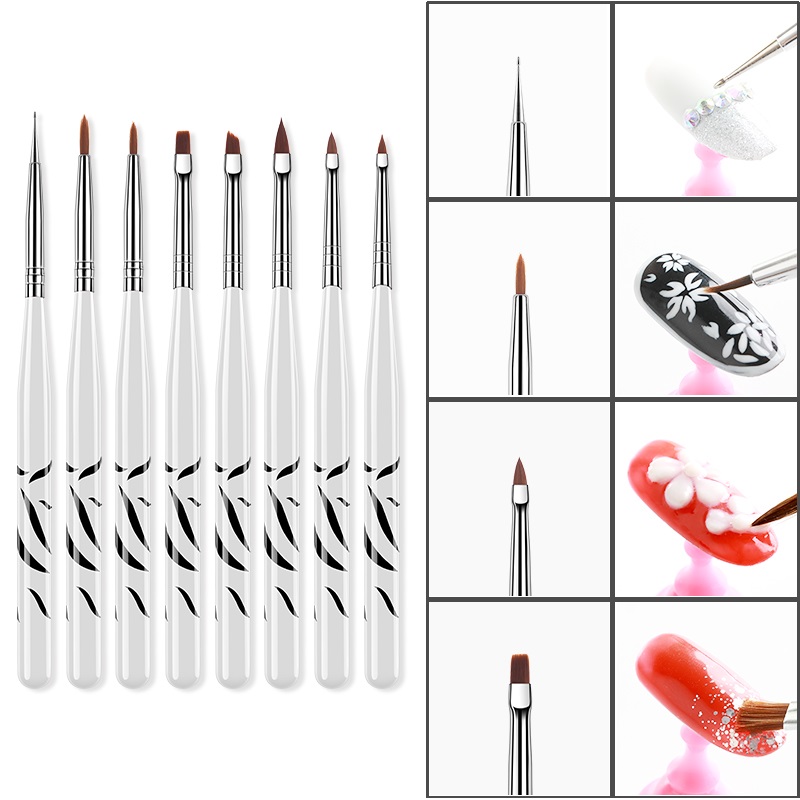 8 Styles Nail Brush Set Zebra Liner Draw UV Gel Acrylic Polish Brush Nail Art Painting Pen Manicure Nail Tips Tool Kits C012-image-441296737