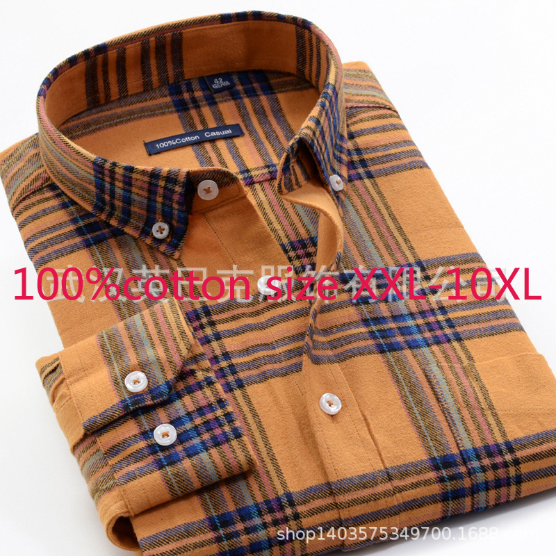 

New Arrival High Quality 100%pure Cotton Super Large Loose Men Thickened Autumn Dress Shirts Flannel Plaid Plus Size XXL-10XL, 956010