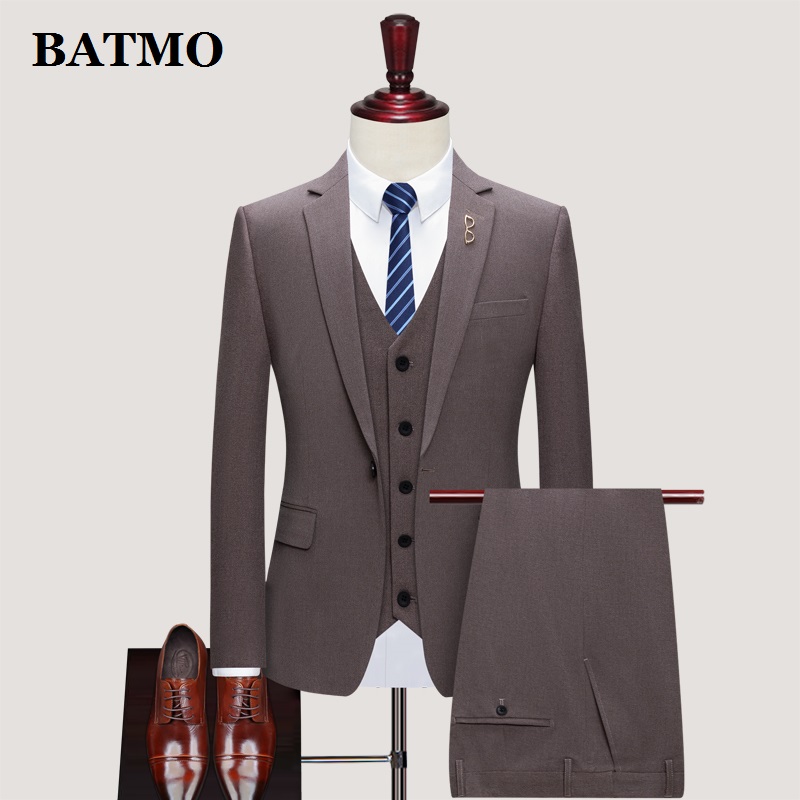 

BATMO 2020 new arrival casual suits men,men' wedding dress,jackets+pants+vest,SJT805, Black