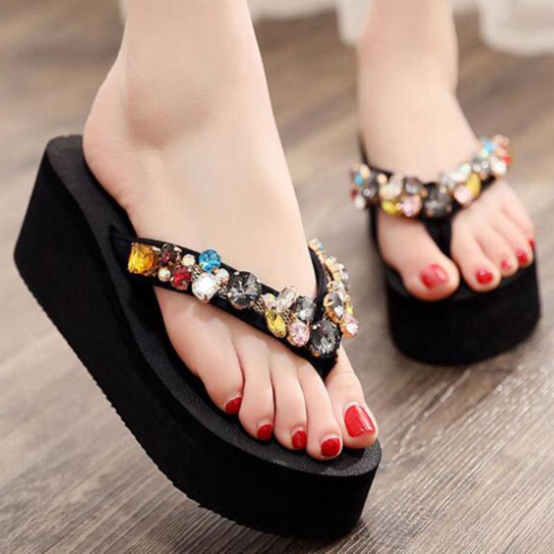 

Summer Fashion rhinestones Flip Flops Women Slippers Slip On Beach Sandals Women Indoor Outdoor Flat Slippers Casual Shoes fa322, 3cm