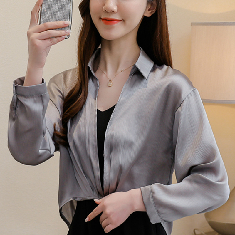 

fashion woman blouses 2020 Cardigan chiffon blouse shirt women tops blusas long sleeve blouse women womens tops and blouses C773, Gray