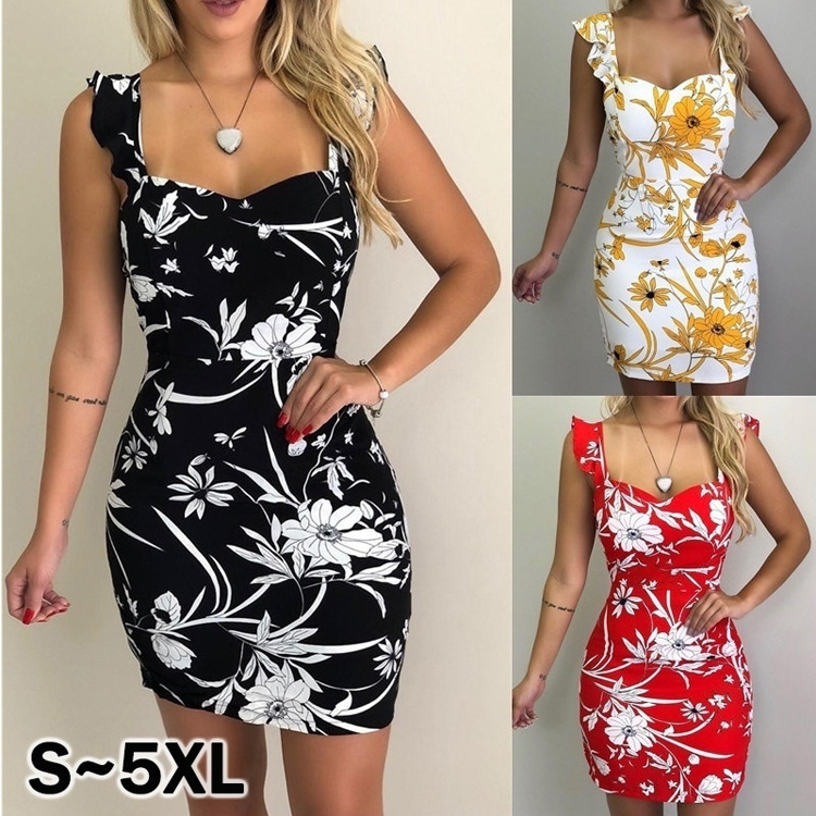 Casual Dresses 2021 Women's Dress Summer Sleeveless Sling Pattern Printed Open Backpack Hip Tight Sexy Fashion S-5XL