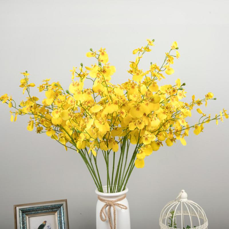 

Hot Yellow artificial fake flower plant potted Zen home decoration plastic bouquet single peacock dancing orchid