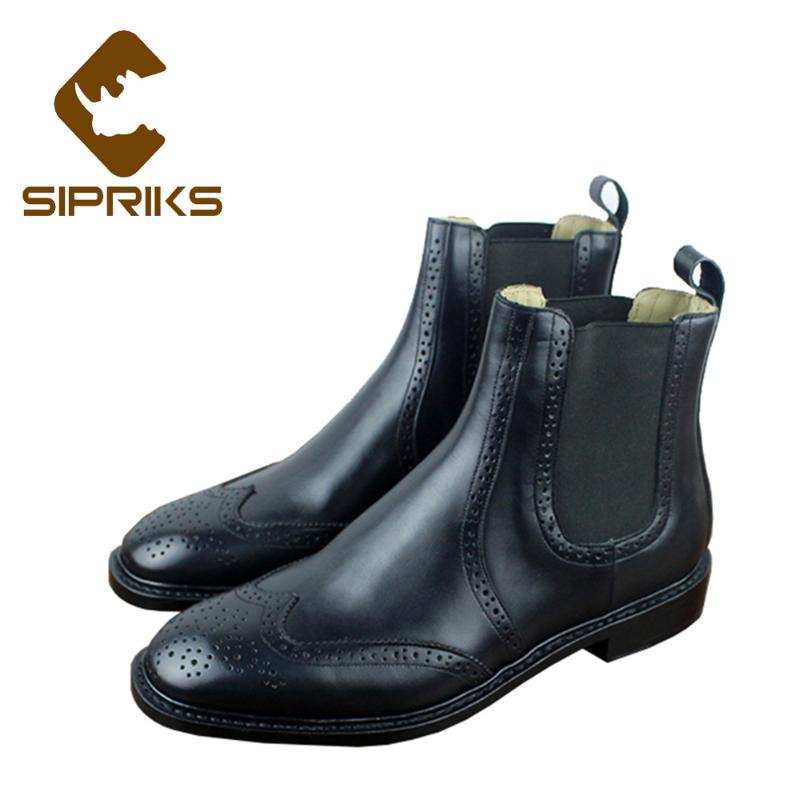 

Sipriks Classic Boots For Men Real Leather Black Stretch Wedge Boots Mens Wingtip Dress European Work