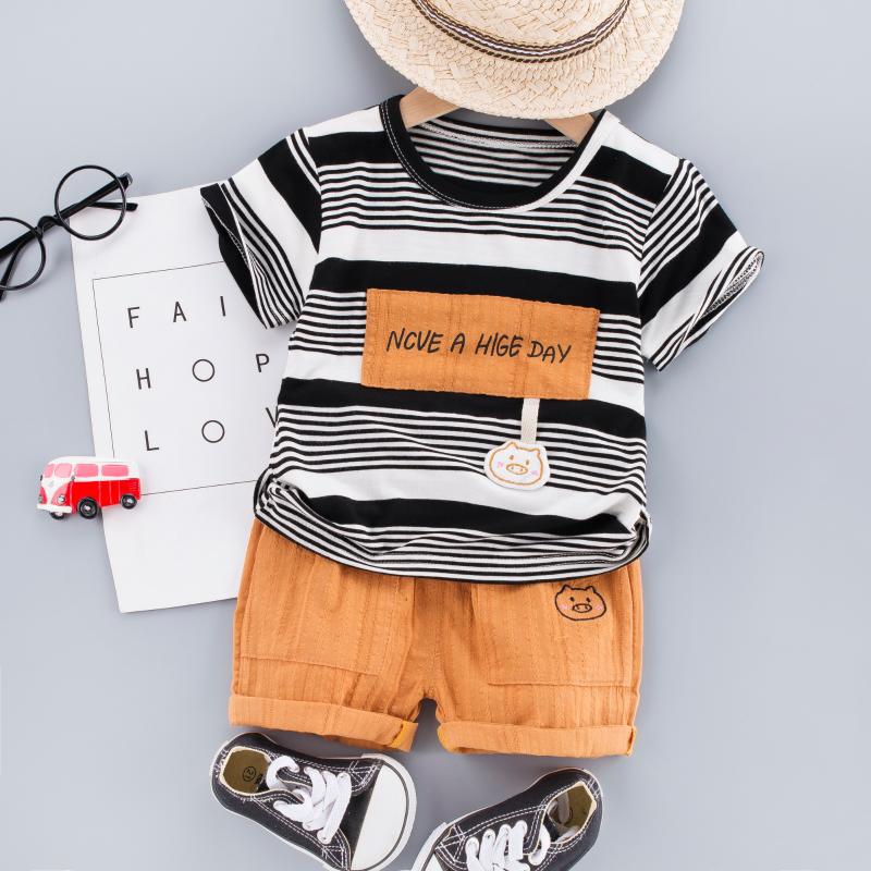 

2020 New Summer Toddler Baby Boy Clothes Set Striped T-shirt + Shorts Cotton Children Clothing Short Sleeve Outfit 1 2 3 4 Years, Black