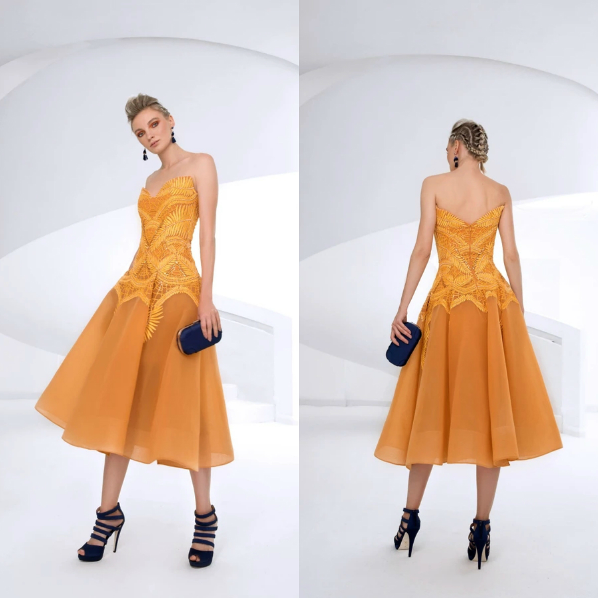 

Orange Evening Dresses Sweetheart A Line Embroidery Lace Tea Length Cocktail Dress 2020 Formal Prom Gowns Robes De Soirée, Water melon