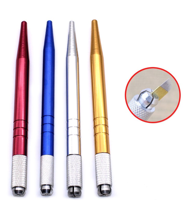 

100Pcs Silver Aluminum alloy professional permanent makeup pen 3D embroidery makeup manual pen tattoo eyebrow microblade 4 colors