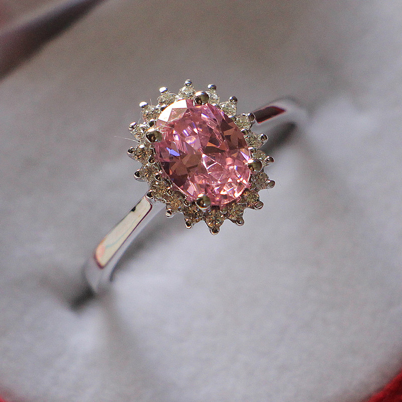 

Cluster Rings Romantic 2Ct Oval Cut Pink Diamond Ring 925 Sterling Silver Jewelry Memorable Birthday Gift