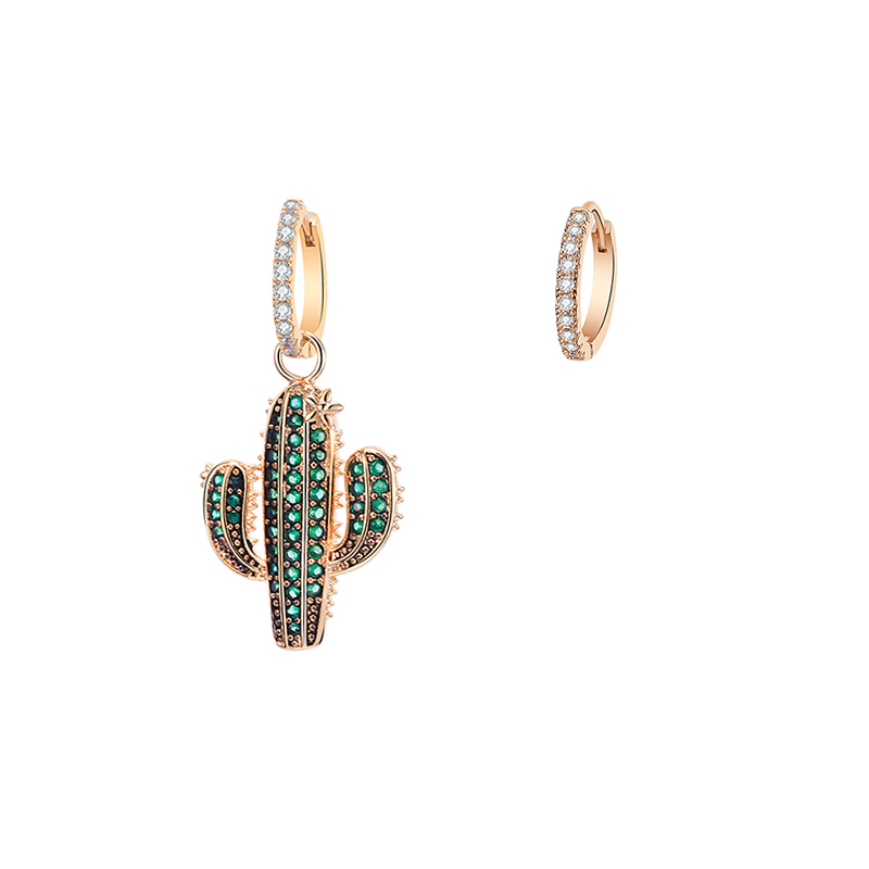 

Cute Plant Cactus Gold Color Earrings Green Zircon Romantic Earrings for women/girls Fashion Jewelry Gift 2019