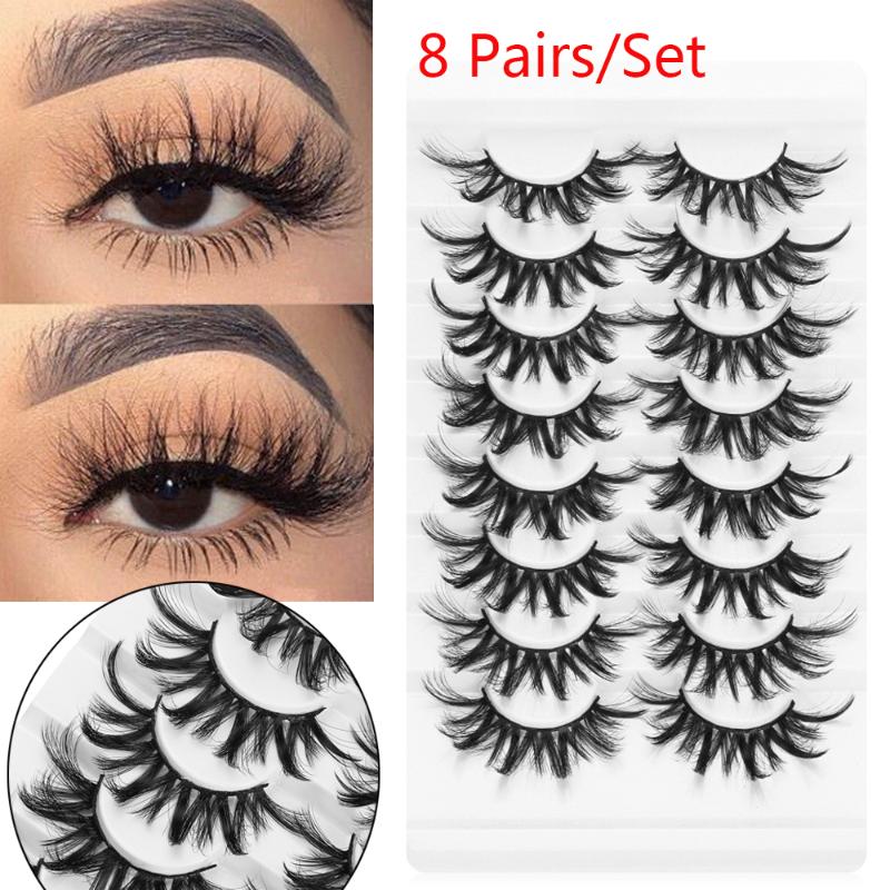 

8 Pairs Natural 3D Mink False Eyelashes Handmade Cruelty-free Wispies Fluffy Eyelashes Extension Full Volume Eye Makeup Tools