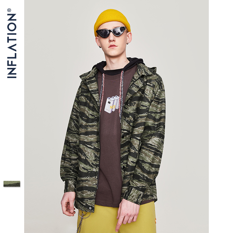 

INFLATION Men's Outwear Coat Oversized Camouflage Hooded Coat Casual Loose Long Men Jacket Streetwear Men Brand Clothing 8760W, Camo