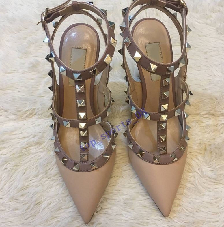 

2020 new Women Pumps Wedding Shoes Woman High Heels sandal Nude Fashion Ankle Straps Rivets Shoes Sexy High Heels Bridal Shoes 35-45, Box