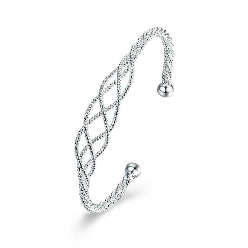 

925 Sterling Silver Minimalist Line Twist Fashion Bangle Bracelet For Women Lady Jewelry Party Gift