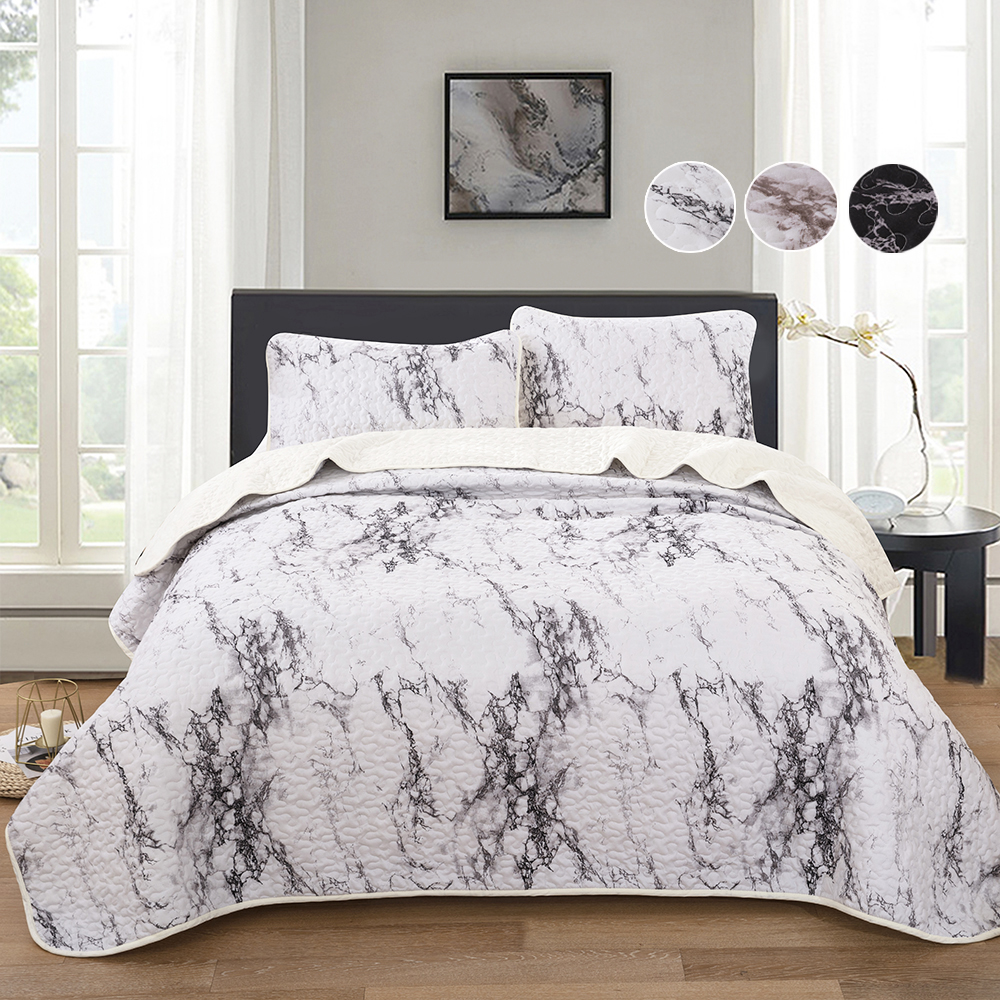 Luxury Jacquard Quilted Bedspread Throw 3 Piece King Size Grey Bedding Set