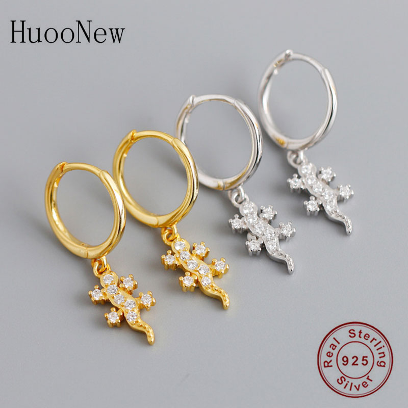 

Hoop & Huggie 925 Silver Punk Style Golden Animal Lizard Gecko Cubic Zirconia Pendant Earring For Women Pendientes Brinco Oorbellen 2021