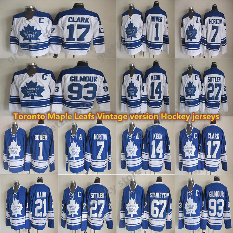 

Toronto maple leafs Vintage version Hockey jersey 17 CLARK 93 GILM0UR 7 HORTON 21 BAUN 27 SITTLER 1 BOWER 14 KEON CCM jerseys, Blue