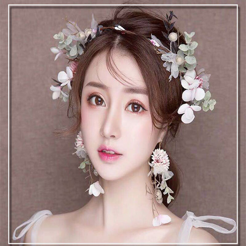 

2020 New Super Fairy Bride Sen Headdress Earrings Handmade Wedding Hair Accessories Set, A1