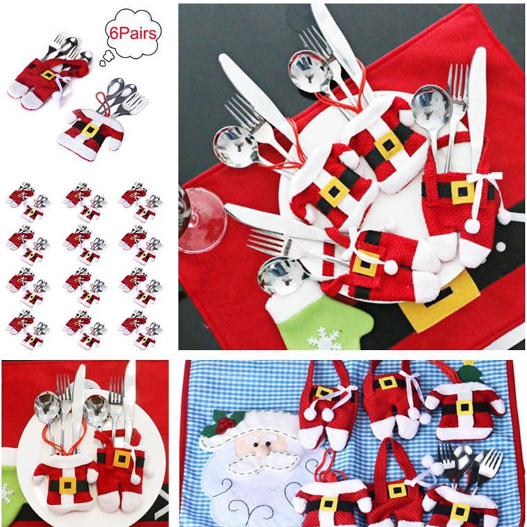 

12Pair Christmas Decorations Santa Silverware Holders Pockets Dinner Decor Tool Xmas christmas decorations for home navidad Z823