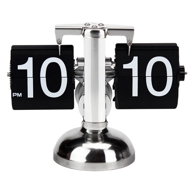 

Fashion auto digital quartz flip page turning small scale table clock desk mechanism for home decoration black/silver color
